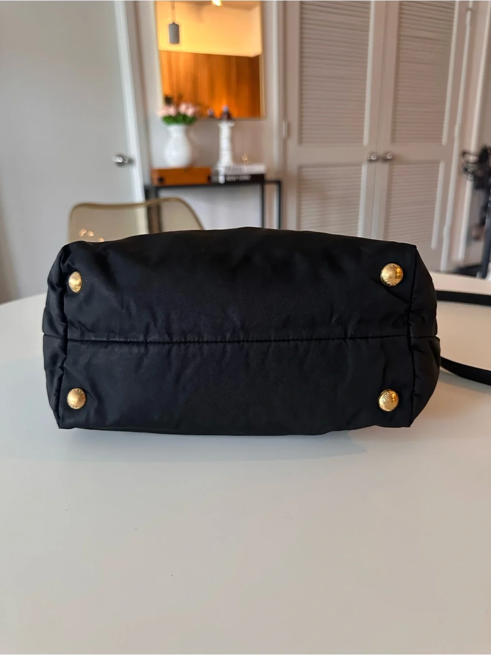 Prada Black Nylon Tessuto Shoulder Bag Satchel Gold Hardware
